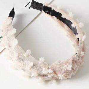 New boutique knotted pom-pom flexible headband off white